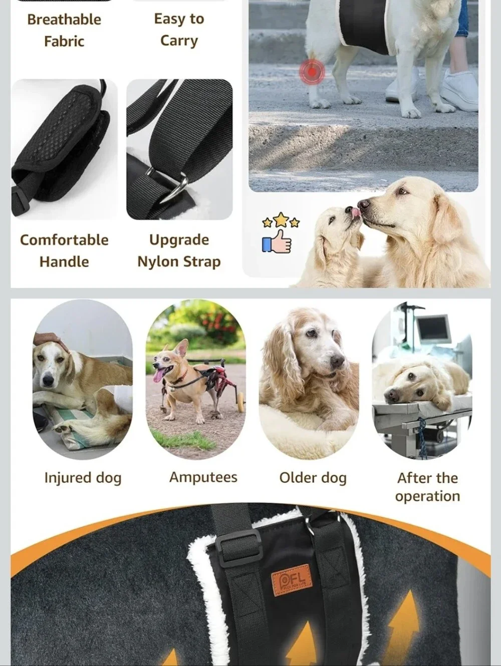 Adjustable Dog Lift Harness Dog Sling for Large Dogs Hind Leg Support Soft Lift